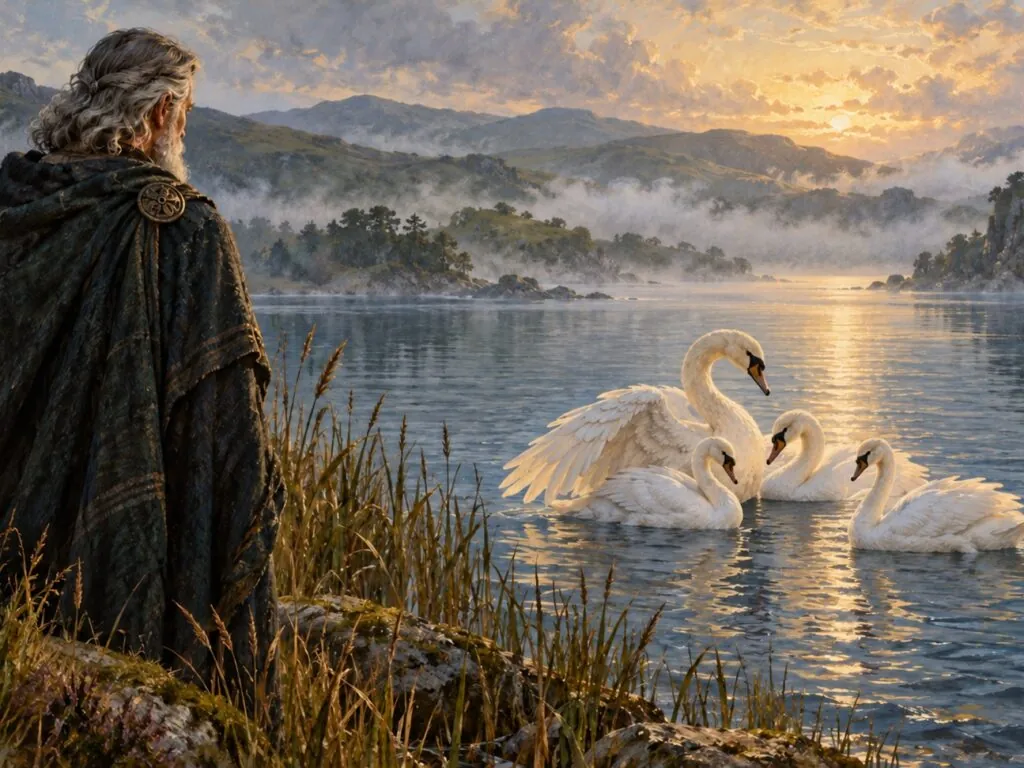 roi lir quatre cygnes illustration
