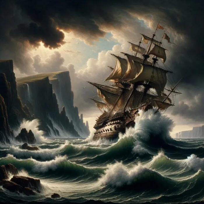 Représentation du naufrage de l'Armada espagnole, qui aurait soit-disant donné naissance aux Black Irish
